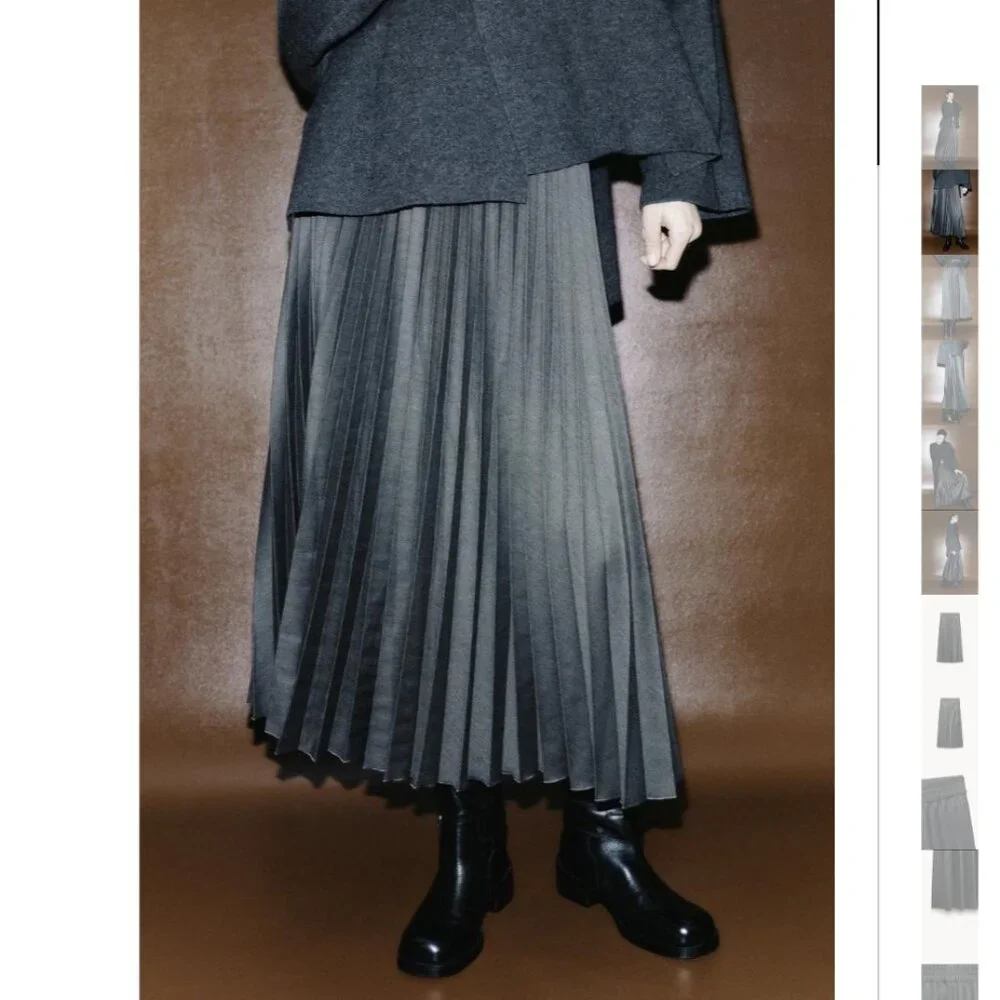 NWT ZARA PLEATED MIDI SKIRT ZW COLLECTION ANTHRACITE GRAY - Picture 4 of 10